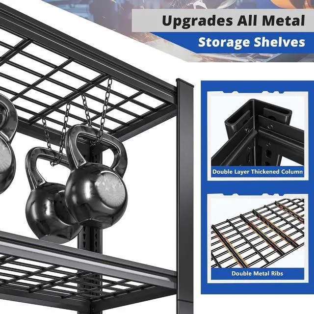 Alt view image 7 of 7 - 3010LBS Storage Shelves 72" H Garage Shelving Heavy Duty Metal Shelving 5 Tier Adjustable Metal Shelves for Storage for Kitchen Pantry Warehouse Basement 72" H x 35.5" W x 16" D, 4 Pack