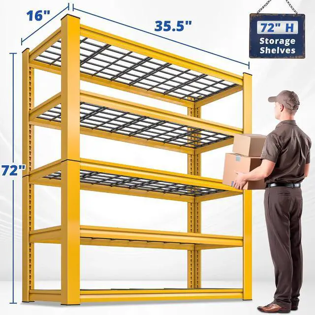 Alt view image 3 of 7 - 72''H Garage Shelving 3010 LBS Storage Shelves Adjustable Metal Shelving 5 Tier Metal Shelves for Storage Industrial Shelf for Kitchen Pantry Warehouse Basement 72" HX35.5 WX16 D, 3 Pack