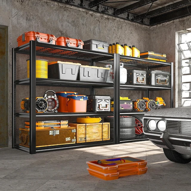 Alt view image 2 of 7 - 40" W Garage Shelving with Double-Layer Frame for Homeowners and DIY | Load 2200Lbs, Adjustable, 10-Minute Easy Assembly, Wire Mesh Panels, for Garage Basement Warehouse Pantry, 40"W×19.7"D×59.9"H