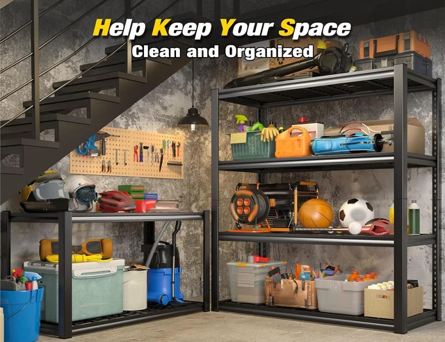 Alt view image 4 of 7 - 40" W Garage Shelving with Double-Layer Frame for Homeowners and DIY | Load 2200Lbs, Adjustable, 10-Minute Easy Assembly, Wire Mesh Panels, for Garage Basement Warehouse Pantry, 40"W×19.7"D×59.9"H