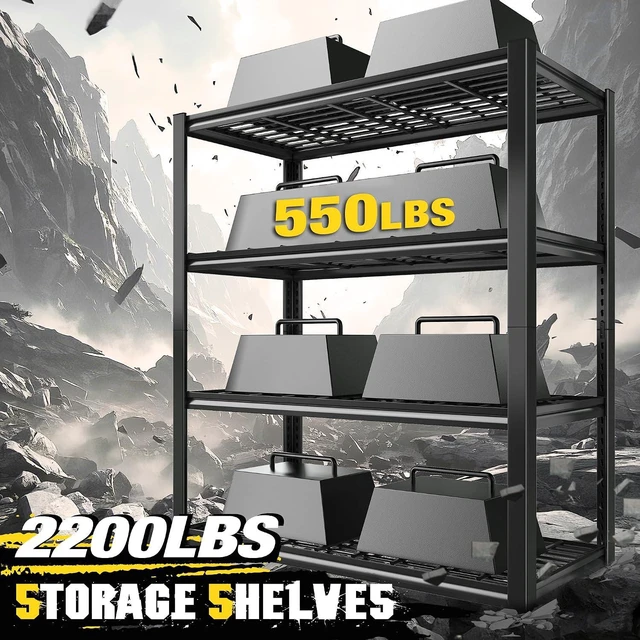 Alt view image 6 of 7 - 40" W Garage Shelving with Double-Layer Frame for Homeowners and DIY | Load 2200Lbs, Adjustable, 10-Minute Easy Assembly, Wire Mesh Panels, for Garage Basement Warehouse Pantry, 40"W×19.7"D×59.9"H