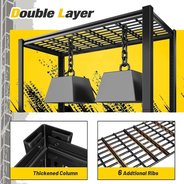 Alt view image 7 of 7 - 40" W Garage Shelving with Double-Layer Frame for Homeowners and DIY | Load 2200Lbs, Adjustable, 10-Minute Easy Assembly, Wire Mesh Panels, for Garage Basement Warehouse Pantry, 40"W×19.7"D×59.9"H