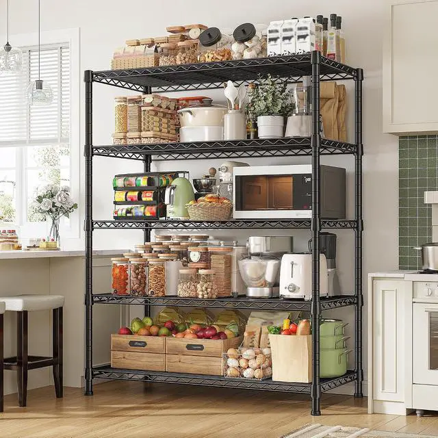 Alt view image 2 of 7 - 1500LBS Adjustable Wire Shelving Unit, 5-Tier Metal Shelf with V-Shape Support,Tool-Free Assembly for Kitchen, Laundry, Industrial Use17.7" D x 35.6" W x 71" H