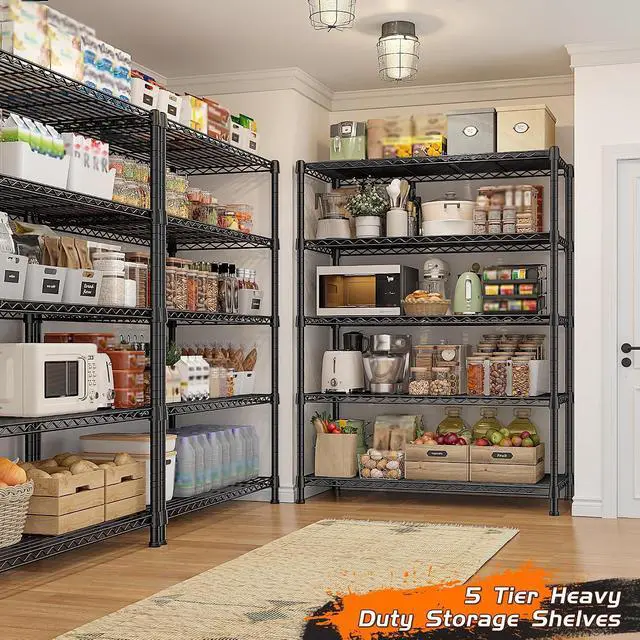 Alt view image 4 of 7 - 1500LBS Adjustable Wire Shelving Unit, 5-Tier Metal Shelf with V-Shape Support,Tool-Free Assembly for Kitchen, Laundry, Industrial Use17.7" D x 35.6" W x 71" H