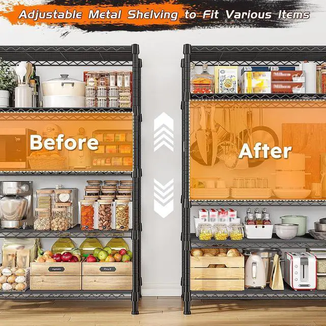 Alt view image 7 of 7 - 1500LBS Adjustable Wire Shelving Unit, 5-Tier Metal Shelf with V-Shape Support,Tool-Free Assembly for Kitchen, Laundry, Industrial Use17.7" D x 35.6" W x 71" H