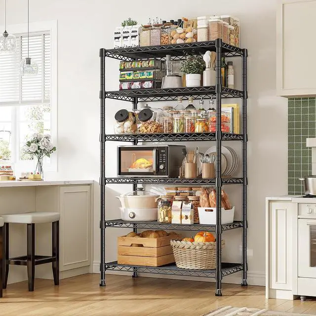 Alt view image 2 of 7 - 6-Tier Metal Shelving Unit, 800LBS Heavy Duty Wire Shelving with Anti-Tipping Kit, No Tools Needed, Adjustable Storage Shelves for Garage Pantry Kitchen Closet, 13.8" D x 21.5" W x 70.5" H