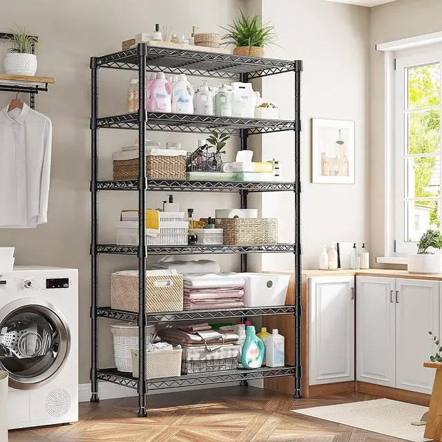 Alt view image 4 of 7 - 6-Tier Metal Shelving Unit, 800LBS Heavy Duty Wire Shelving with Anti-Tipping Kit, No Tools Needed, Adjustable Storage Shelves for Garage Pantry Kitchen Closet, 13.8" D x 21.5" W x 70.5" H