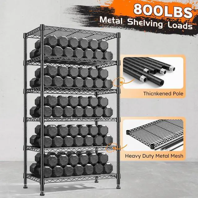 Alt view image 5 of 7 - 6-Tier Metal Shelving Unit, 800LBS Heavy Duty Wire Shelving with Anti-Tipping Kit, No Tools Needed, Adjustable Storage Shelves for Garage Pantry Kitchen Closet, 13.8" D x 21.5" W x 70.5" H