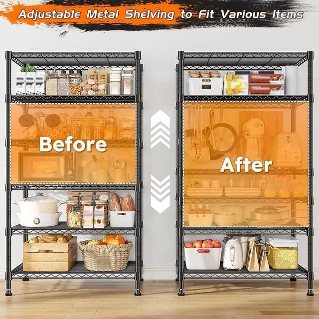 Alt view image 6 of 7 - 6-Tier Metal Shelving Unit, 800LBS Heavy Duty Wire Shelving with Anti-Tipping Kit, No Tools Needed, Adjustable Storage Shelves for Garage Pantry Kitchen Closet, 13.8" D x 21.5" W x 70.5" H