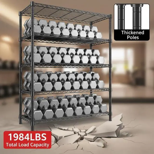 Alt view image 5 of 7 - 1984LBS Heavy Duty Wire Shelving Unit with Wheels, 75.2" H Storage Shelves, 5 Tier Adjustable Metal Shelving for Pantry Kitchen Garage,No-Tools Installation, 75.2" H x 35.5" W x 16" D, Black