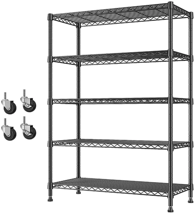 Main image of 1653LBS Storage Shelves with Wheels,76.1" H Metal Shelving 5-Tire Adjustable Wire Shelving Pantry Shelves for Garage Shelving, Pantry, Kitchen, Closet, Commercial,15.7" D x 35.4" Wx76.1 H