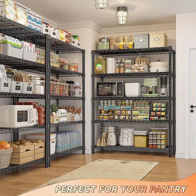 Alt view image 6 of 7 - 1984LBS Heavy Duty Wire Shelving Unit with Wheels, 75.2" H Storage Shelves, 5 Tier Adjustable Metal Shelving for Pantry Kitchen Garage,No-Tools Installation, 75.2" H x 35.5" W x 16" D, Black