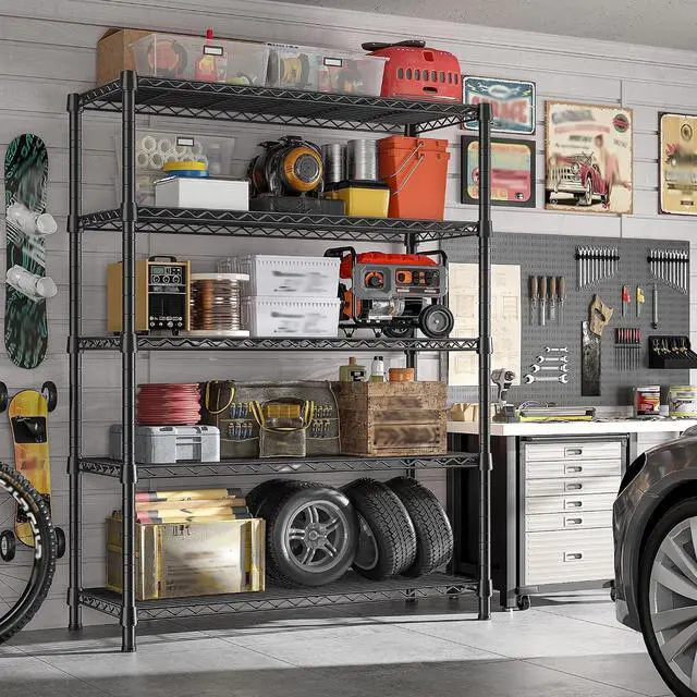 Alt view image 7 of 7 - 1984LBS Heavy Duty Wire Shelving Unit with Wheels, 75.2" H Storage Shelves, 5 Tier Adjustable Metal Shelving for Pantry Kitchen Garage,No-Tools Installation, 75.2" H x 35.5" W x 16" D, Black