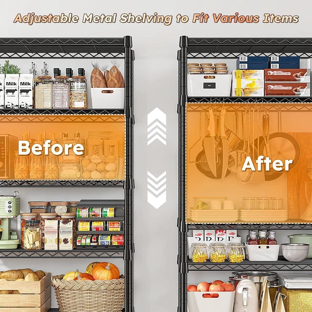 Alt view image 6 of 7 - 1653LBS Storage Shelves with Wheels,76.1" H Metal Shelving 5-Tire Adjustable Wire Shelving Pantry Shelves for Garage Shelving, Pantry, Kitchen, Closet, Commercial,15.7" D x 35.4" Wx76.1 H