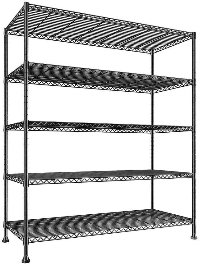 Main image of 5-Tier Heavy Duty Wire Shelving Unit for Warehouse Supermarket | 19.1 mm thickened carbon steel, Capacity 1000LBS; Adjuatable Shelves; Tool-Free 10-Min Assembly; 4 industrial Leveling Feet