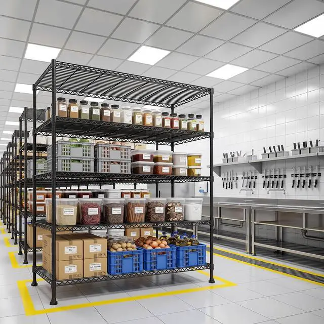 Alt view image 7 of 7 - 5-Tier Heavy Duty Wire Shelving Unit for Warehouse Supermarket | 19.1 mm thickened carbon steel, Capacity 1000LBS; Adjuatable Shelves; Tool-Free 10-Min Assembly; 4 industrial Leveling Feet