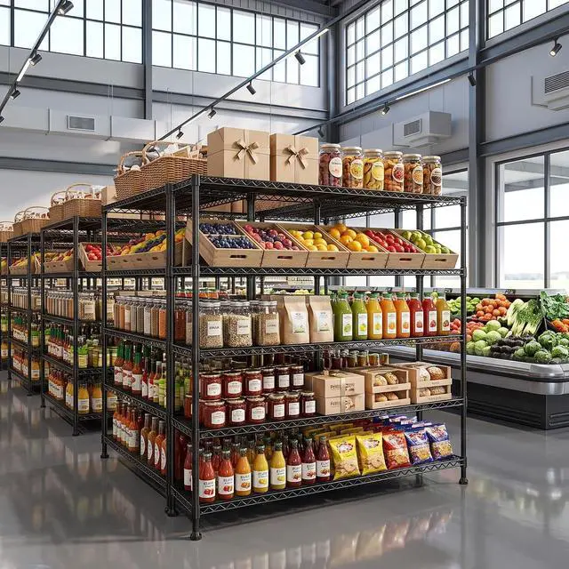 Alt view image 2 of 7 - 5-Tier Heavy Duty Wire Shelving Unit for Warehouse Supermarket | 19.1 mm thickened carbon steel, Capacity 1000LBS; Adjuatable Shelves; Tool-Free 10-Min Assembly; 4 industrial Leveling Feet