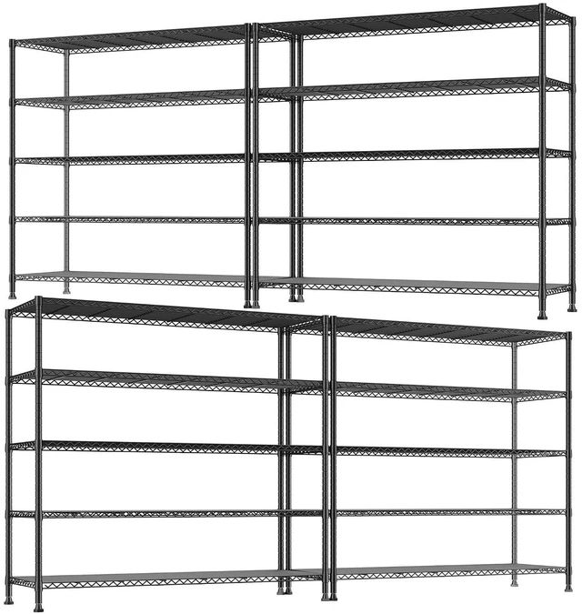 Main image of 5-Tier Commercial Heavy Duty Wire Shelving Unit for Warehouse Hotel | 19.1 mm thickened carbon steel, Capacity 1000LBS; Adjuatable Shelves; Tool-Free 10-Min Assembly; 4 industrial Leveling Feet