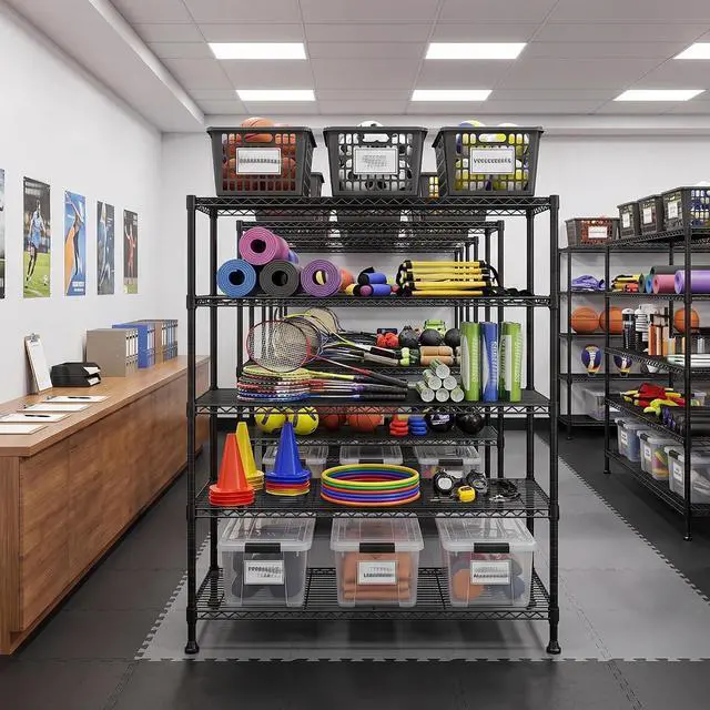 Alt view image 5 of 7 - 5-Tier Heavy Duty Wire Shelving Unit for Warehouse Supermarket | 19.1 mm thickened carbon steel, Capacity 1000LBS; Adjuatable Shelves; Tool-Free 10-Min Assembly; 4 industrial Leveling Feet