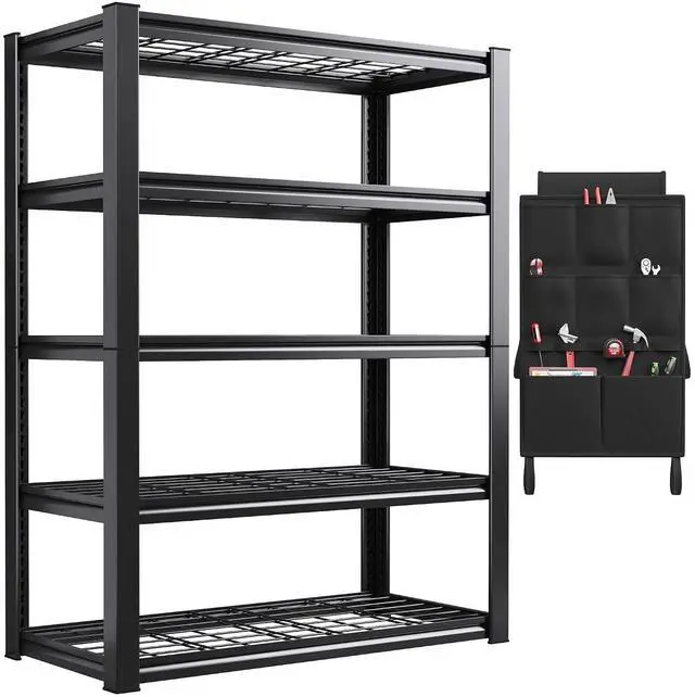 Main image of Garage Shelving with Tool Bags, 5-Tier Storage Shelves, Adjustable 2000 LBS Heavy Duty Shelving, Garage Storage Shelves for Garage, Basement, Workshop, Utility Room, 66.1"H x 37.9"W x 15.8"D