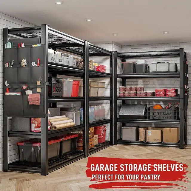 Alt view image 4 of 7 - Garage Shelving with Tool Bags, 5-Tier Storage Shelves, Adjustable 2000 LBS Heavy Duty Shelving, Garage Storage Shelves for Garage, Basement, Workshop, Utility Room, 66.1"H x 37.9"W x 15.8"D