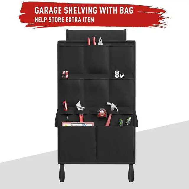 Alt view image 5 of 7 - Garage Shelving with Tool Bags, 5-Tier Storage Shelves, Adjustable 2000 LBS Heavy Duty Shelving, Garage Storage Shelves for Garage, Basement, Workshop, Utility Room, 66.1"H x 37.9"W x 15.8"D