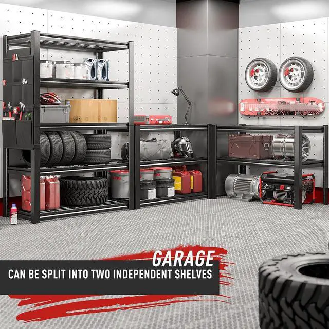Alt view image 7 of 7 - Garage Shelving with Tool Bags, 5-Tier Storage Shelves, Adjustable 2000 LBS Heavy Duty Shelving, Garage Storage Shelves for Garage, Basement, Workshop, Utility Room, 66.1"H x 37.9"W x 15.8"D