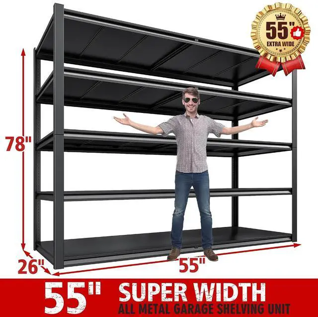 Alt view image 2 of 7 - 78" H Garage Shelving,Garage Heavy Duty Storage Shelves,3000LBS Shelving,5 Tier Adjustable Metal Shelves for Commercial,Business,Warehouse, Basement,Factory, Pantry 55" W x 26" D x 78" H