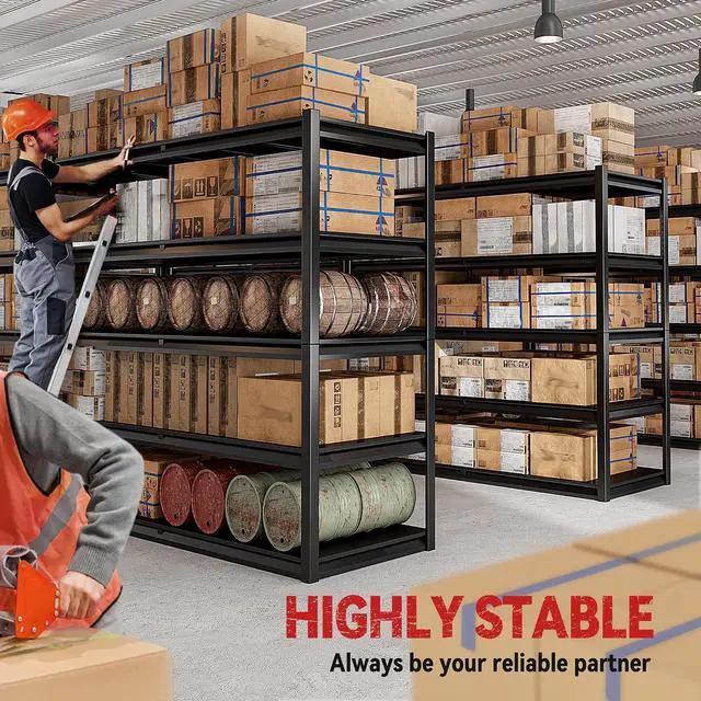 Alt view image 5 of 7 - 78" H Garage Shelving,Garage Heavy Duty Storage Shelves,3000LBS Shelving,5 Tier Adjustable Metal Shelves for Commercial,Business,Warehouse, Basement,Factory, Pantry 55" W x 26" D x 78" H