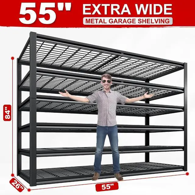 Alt view image 3 of 7 - 3500LBS Garage Shelving, Adjustable Storage Shelves Heavy Duty, 6 Tier Heavy Duty Shelving, Metal Shelving Unit for Warehouse, Basement, Industrial, 55" W x 26" D x 84" H, Black, 3 Pack