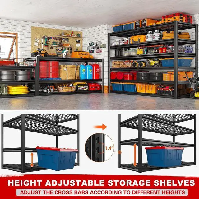 Alt view image 6 of 7 - 3500LBS Garage Shelving, Adjustable Storage Shelves Heavy Duty, 6 Tier Heavy Duty Shelving, Metal Shelving Unit for Warehouse, Basement, Industrial, 55" W x 26" D x 84" H, Black, 3 Pack