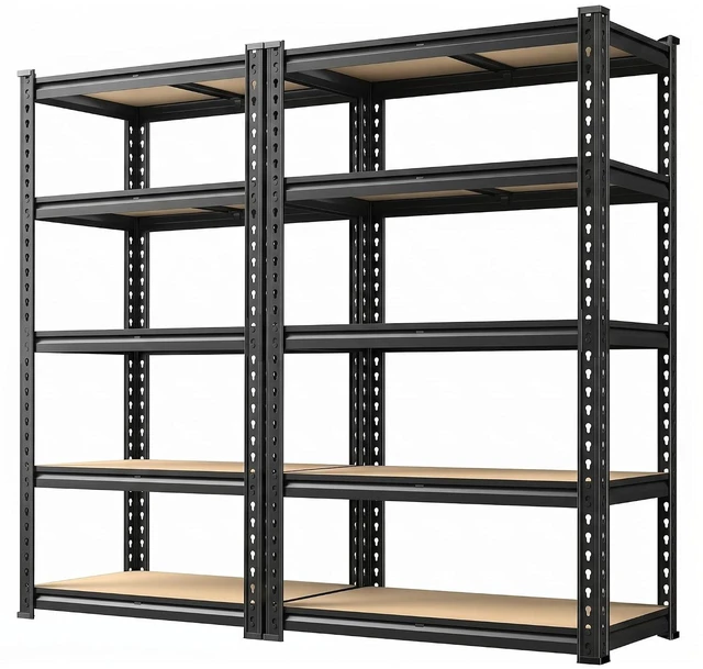 Main image of Garage Shelving, 5-Tier Storage Shelves Load 2410LBS, Adjustable Storage Rack for Garage, Pantry, Closet, Steel Frame, 35.6" W x 72.1" H x 11.9" D, Black, 2PC