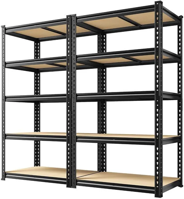 Main image of Garage Shelving, 5-Tier Storage Shelves Load 2025LBS, Adjustable Storage Rack for Garage, Pantry, Closet, Steel Frame, 28.1" W x 60" H x 12.1" D, Black, 2PC