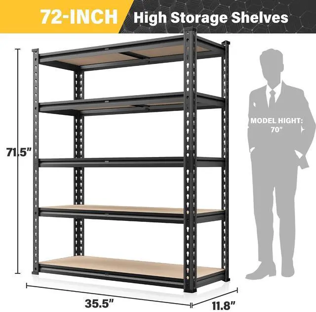 Alt view image 3 of 7 - 2-Pack Storage Shelves Space-Saving and Organization for Garage | Adjustable Tier Height, Safe Edges, Home Storage, Commercial Display, Detachable Metal Shelving for Basement Pantry Warehouse