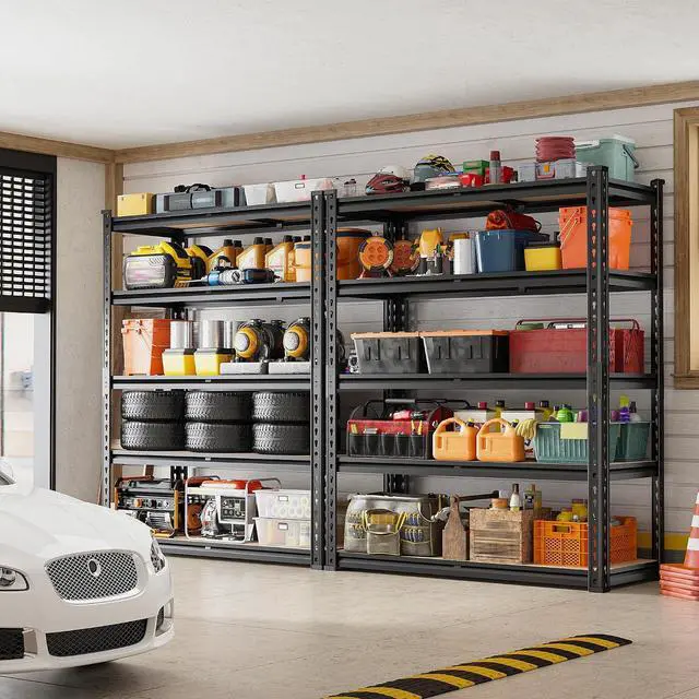 Alt view image 2 of 7 - 2-Pack Storage Shelves Space-Saving and Organization for Garage | Adjustable Tier Height, Safe Edges, Home Storage, Commercial Display, Detachable Metal Shelving for Basement Pantry Warehouse