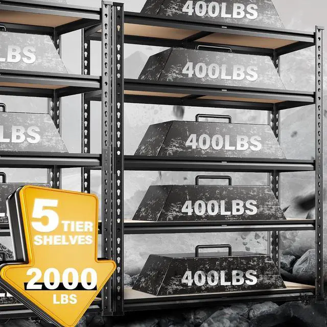 Alt view image 4 of 7 - 2-Pack Storage Shelves Space-Saving and Organization for Garage | Adjustable Tier Height, Safe Edges, Home Storage, Commercial Display, Detachable Metal Shelving for Basement Pantry Warehouse