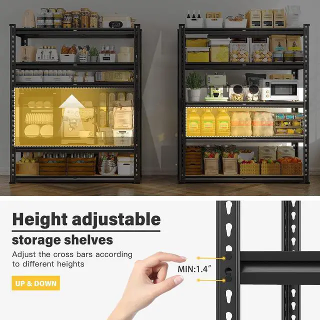 Alt view image 5 of 7 - 2-Pack Storage Shelves Space-Saving and Organization for Garage | Adjustable Tier Height, Safe Edges, Home Storage, Commercial Display, Detachable Metal Shelving for Basement Pantry Warehouse