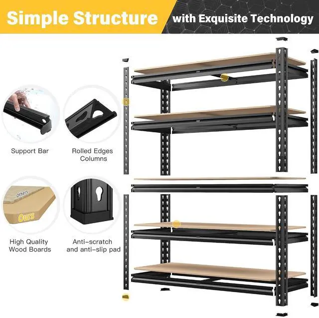 Alt view image 6 of 7 - 2-Pack Storage Shelves Space-Saving and Organization for Garage | Adjustable Tier Height, Safe Edges, Home Storage, Commercial Display, Detachable Metal Shelving for Basement Pantry Warehouse