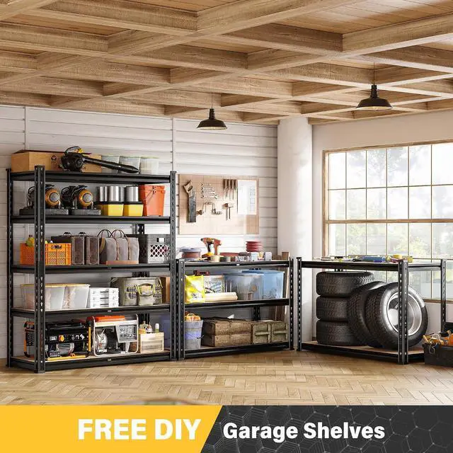 Alt view image 7 of 7 - 2-Pack Storage Shelves Space-Saving and Organization for Garage | Adjustable Tier Height, Safe Edges, Home Storage, Commercial Display, Detachable Metal Shelving for Basement Pantry Warehouse
