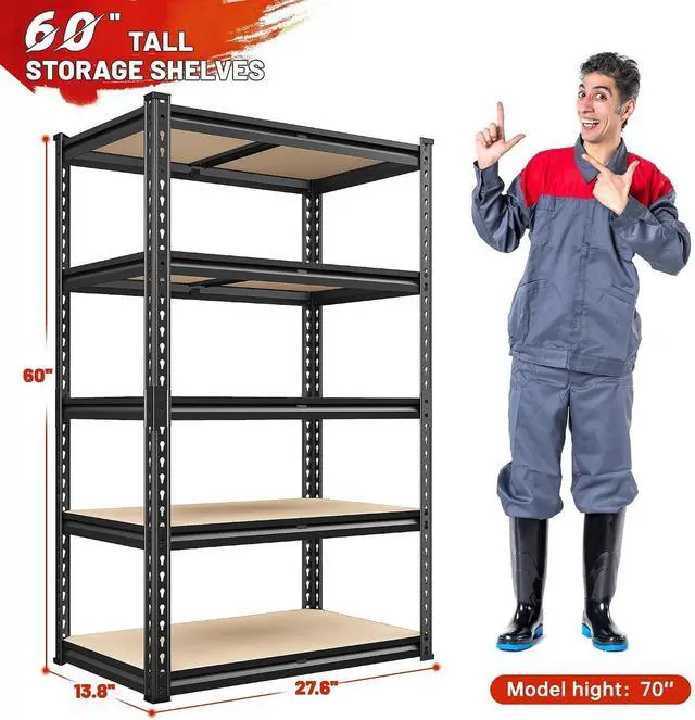Alt view image 3 of 7 - 2020LBS Storage Shelves Garage Shelving Heavy Duty Metal Shelving 5 Tier Garage Shelves Adjustable Metal Shelf for Kitchen Pantry Basement 27.6" Wx13.8 Dx 60" H, 2 Pack