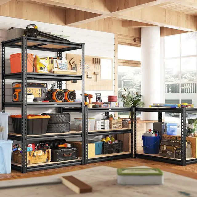 Alt view image 2 of 7 - 2020LBS Storage Shelves Garage Shelving Heavy Duty Metal Shelving 5 Tier Garage Shelves Adjustable Metal Shelf for Kitchen Pantry Basement 27.6" Wx13.8 Dx 60" H, 2 Pack