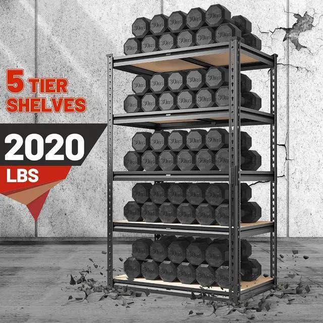 Alt view image 4 of 7 - 2020LBS Storage Shelves Garage Shelving Heavy Duty Metal Shelving 5 Tier Garage Shelves Adjustable Metal Shelf for Kitchen Pantry Basement 27.6" Wx13.8 Dx 60" H, 2 Pack