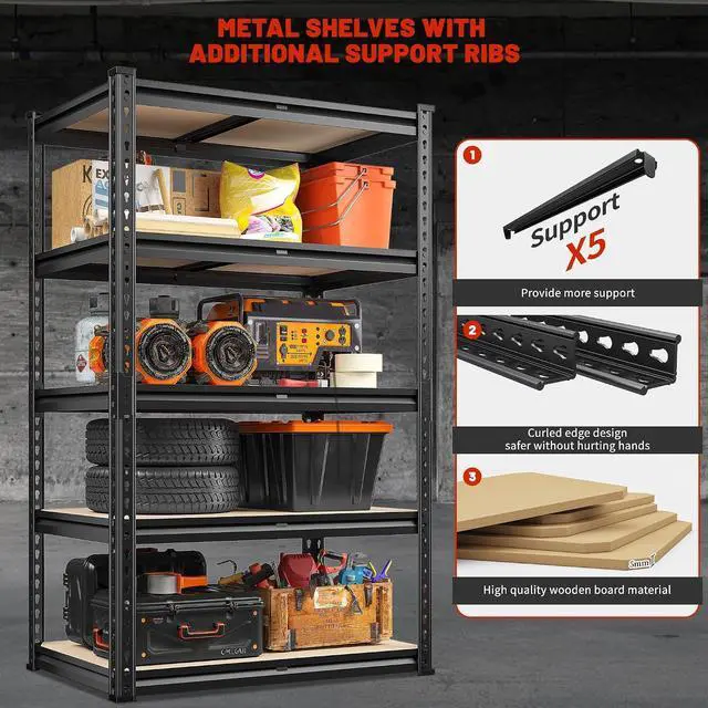 Alt view image 6 of 7 - 2020LBS Storage Shelves Garage Shelving Heavy Duty Metal Shelving 5 Tier Garage Shelves Adjustable Metal Shelf for Kitchen Pantry Basement 27.6" Wx13.8 Dx 60" H, 2 Pack