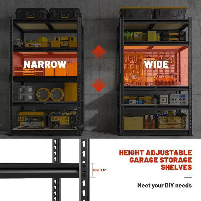 Alt view image 5 of 7 - 2020LBS Storage Shelves Garage Shelving Heavy Duty Metal Shelving 5 Tier Garage Shelves Adjustable Metal Shelf for Kitchen Pantry Basement 27.6" Wx13.8 Dx 60" H, 2 Pack