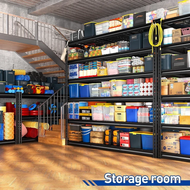 Alt view image 6 of 7 - 78"H x 55"W Garage Shelving, 3300LBS Heavy Duty Shelving, Rivet 6-Tier Adjustable Metal Garage Storage Rack, Industrial Shelving with Reinforced Mesh, for Warehouse Basement Commercial, Black