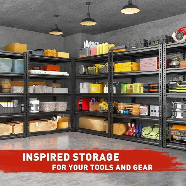 Alt view image 4 of 7 - 72" H Garage Shelving Load 2500Lbs for Homeowners and Commercial Use | Heavy Duty, Adjustable 5 Tiers with Steel Panels, for Warehouse Factory Commercial Garage, 72"H x 36"W x 18"D, Black, 2Packs