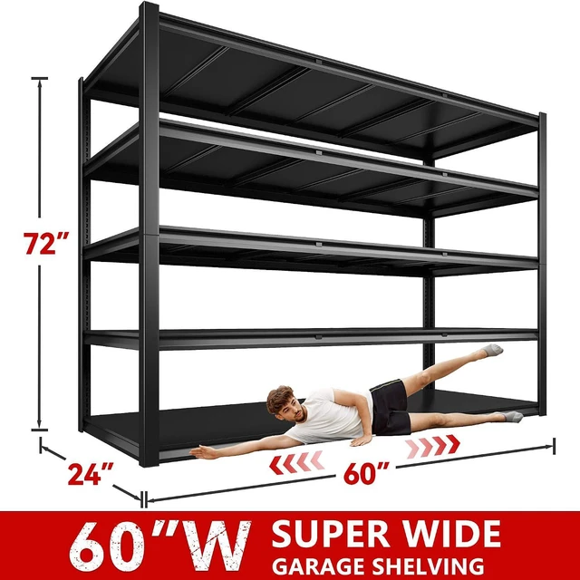 Alt view image 2 of 7 - 60" W Garage Shelving Heavy Duty 3000LBS Storage Shelves Heavy Duty Shelving, 5 Tier Metal Garage Storage Shelves, Adjustable Commercial Shelf, Industrial Shelves, 60" W x 24" D x 72" H, 2 Pack