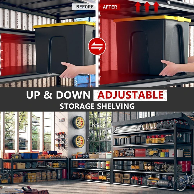 Alt view image 4 of 7 - 60" W Garage Shelving Heavy Duty 3000LBS Storage Shelves Heavy Duty Shelving, 5 Tier Metal Garage Storage Shelves, Adjustable Commercial Shelf, Industrial Shelves, 60" W x 24" D x 72" H, 2 Pack