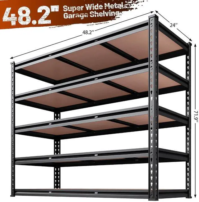 Alt view image 2 of 7 - 48.2" W Garage Shelving, Storage Shelves Load 3000LBS, Adjustable Garage Shelving Heavy Duty for Pantry, Basement, Warehouse, 48.2" W X 71.9" H X 24" D, Black