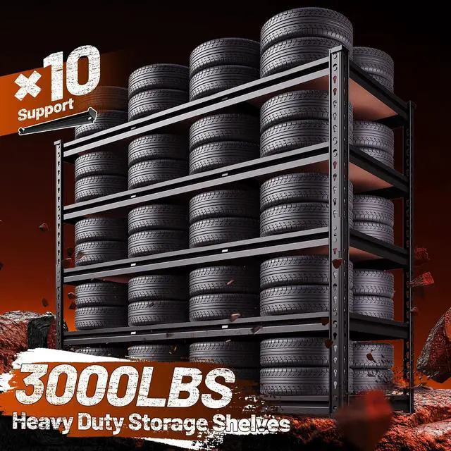 Alt view image 3 of 7 - 48.2" W Garage Shelving, Storage Shelves Load 3000LBS, Adjustable Garage Shelving Heavy Duty for Pantry, Basement, Warehouse, 48.2" W X 71.9" H X 24" D, Black